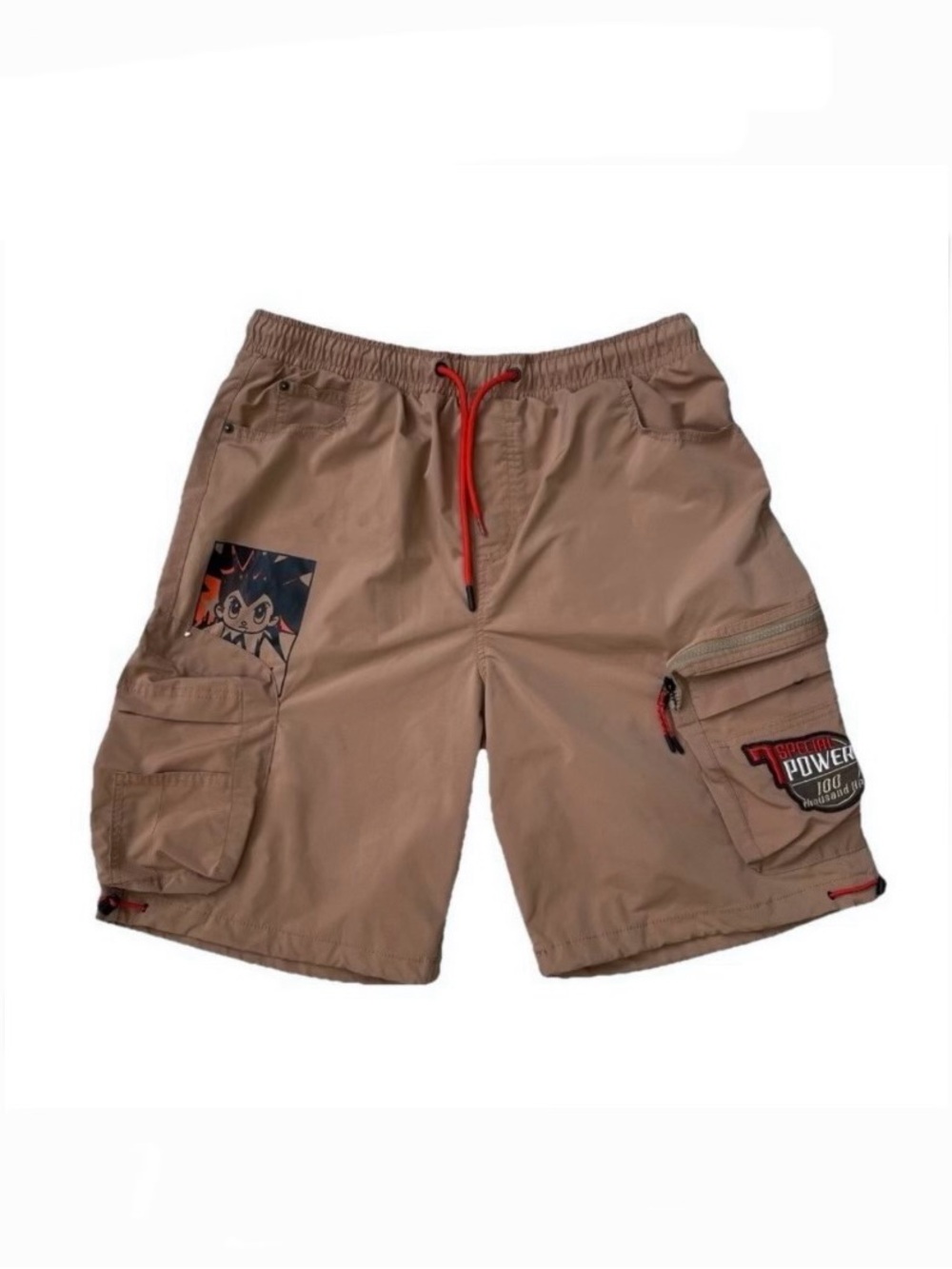Lot 29 Astro Boy Tan Cargo Shorts XXL Drawstring Patch Elastic Waist Graphic